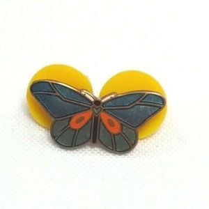 Vintage Taylor Lewis Blue Red Butterfly Enamel Lapel Pin Two Stud Hat Tack Tie